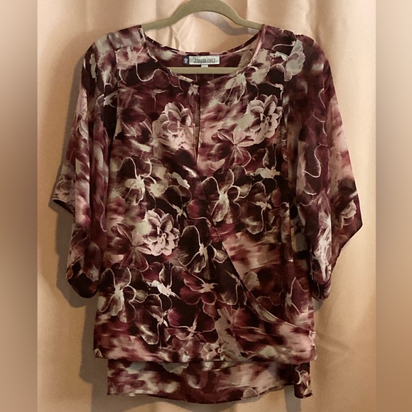 Jennifer Lopez Tops - Jennifer Lopez Burgundy and Cream Floral Blouse